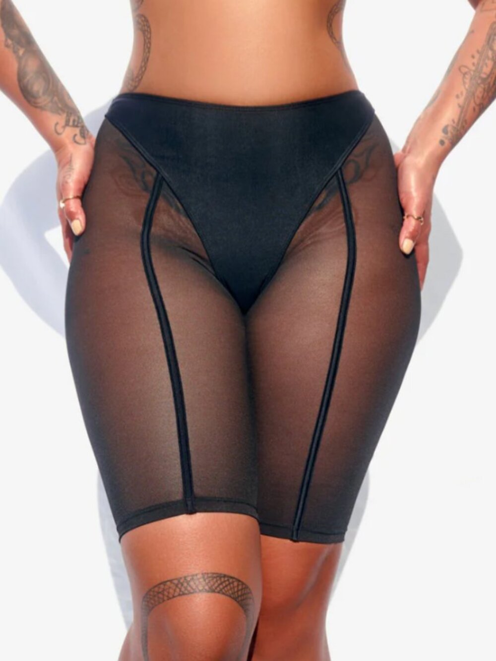 Creatures of XIX Silhouette Biker Shorts Black with Black Mesh  S